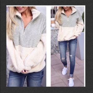 2X HOST PICK - TAUPE & CREAM 1/2 ZIP PULLOVER
